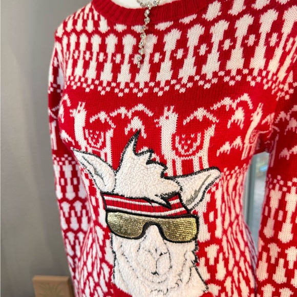 Joyland Cozy Red Ugly Christmas Sweater with Llama Design Party Attire - Picture 2 of 5